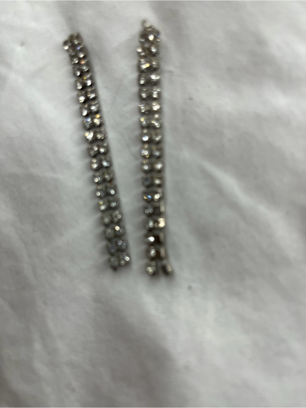 Silver Crystal Drop Earrings - Clear Rhinestone Linear Earrings